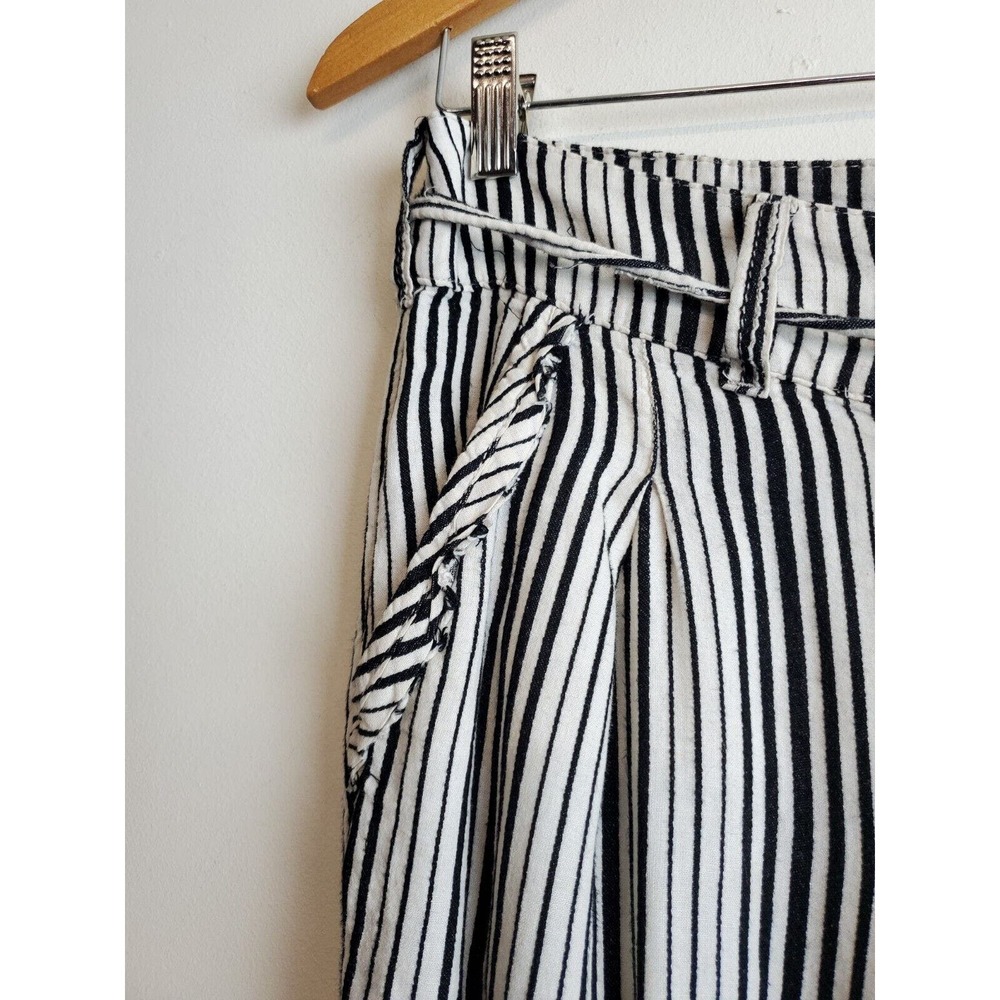 Free People 2 Women Pants Tapered High Rise Pleated Striped Straight White Black - Picture 3 of 11
